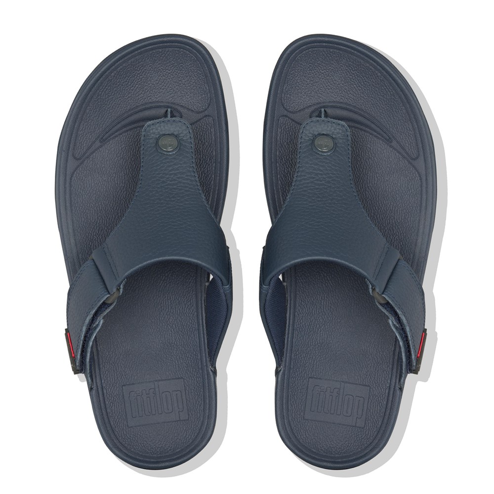 Fitflop Mens Sandals - Trakk Ii Leather Toe-post - Navy - 650-FEZBTA